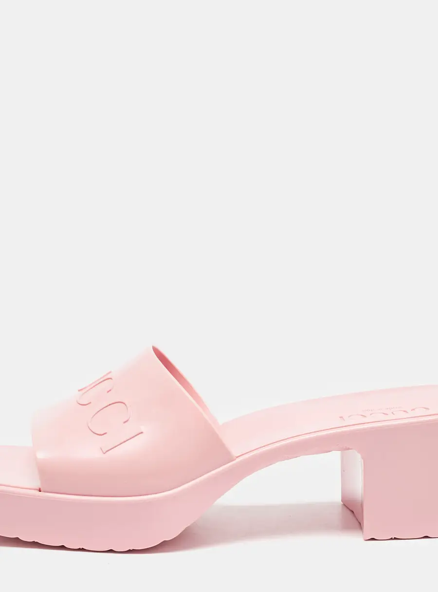 Gucci Light Pink Jelly Logo Slide Sandals Size 40