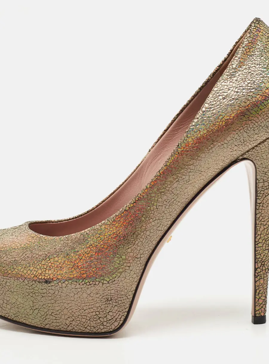 Gucci Multicolor Leather Platform Peep Toe Pumps Size 40