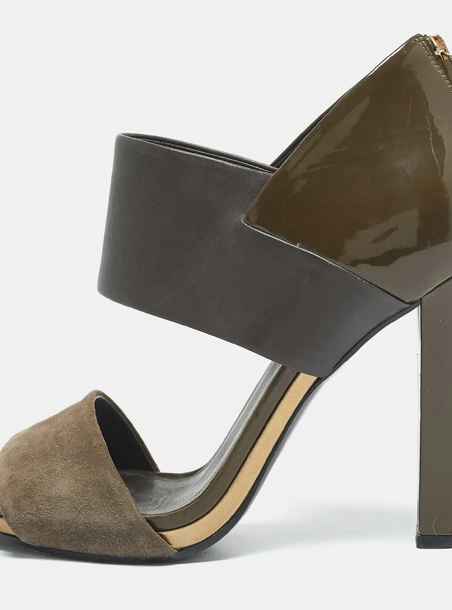 Gucci Green Patent Leather and Suede Ankle Strap Sandals Size 38.5