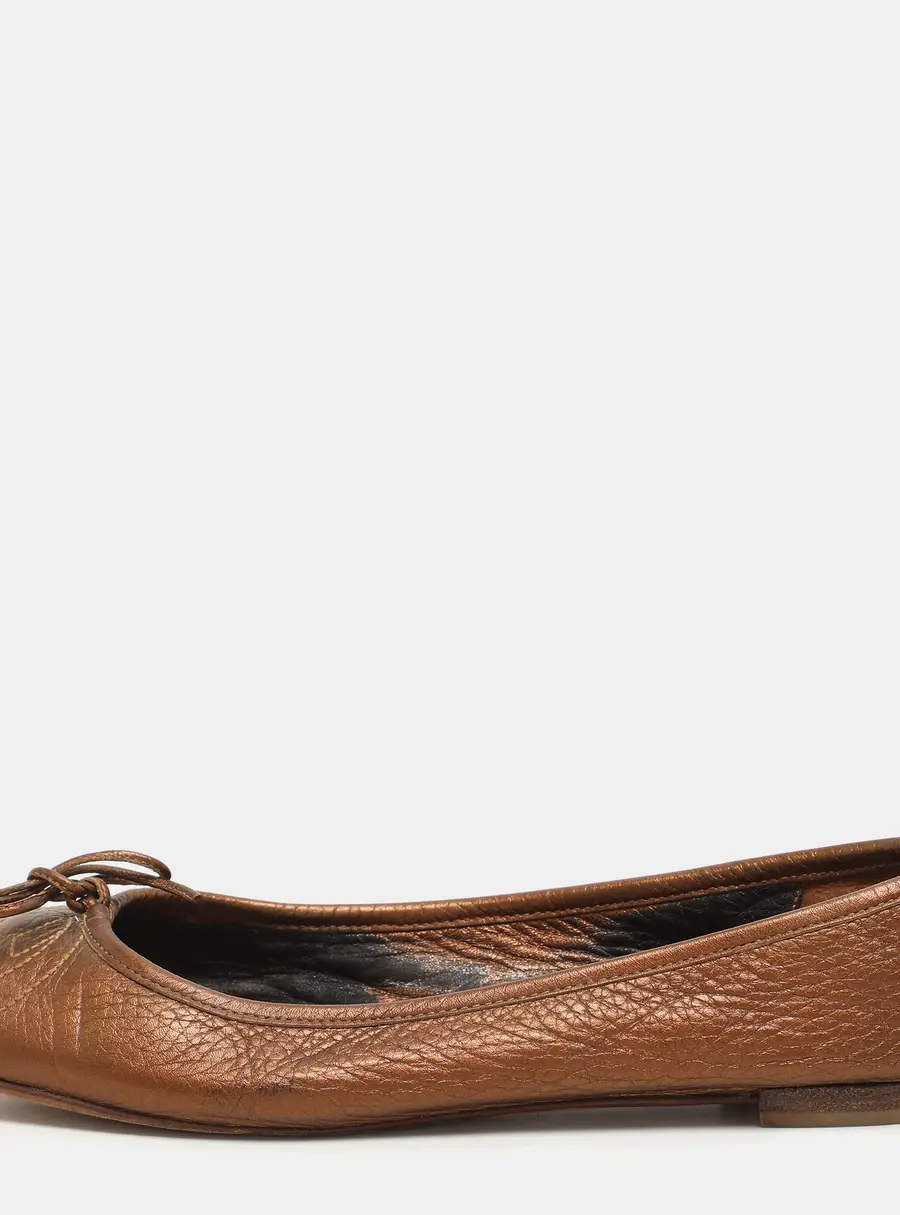 Gucci Metallic Brown Leather Bow GG Interlocking Ballet Flats Size 38.5