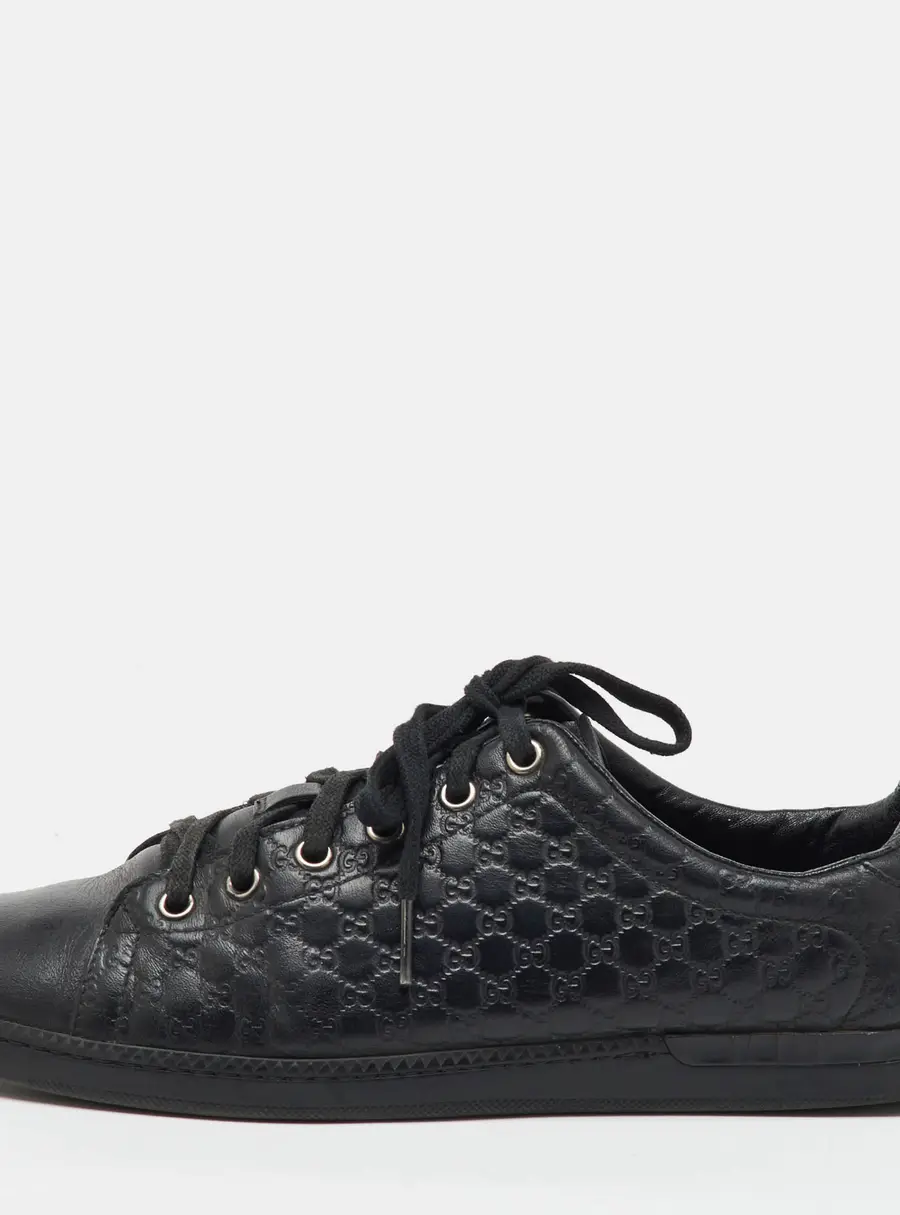 Gucci Black Microguccissima Leather Low Top Sneakers Size 38.5