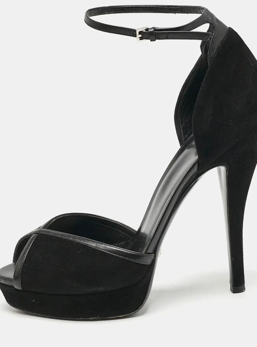 Gucci Black Suede and Leather Ankle Strap Sandals Size 39