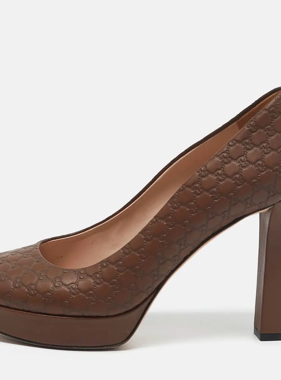 Gucci Brown Microguccissima Leather Peep Toe Platform Pumps Size 39