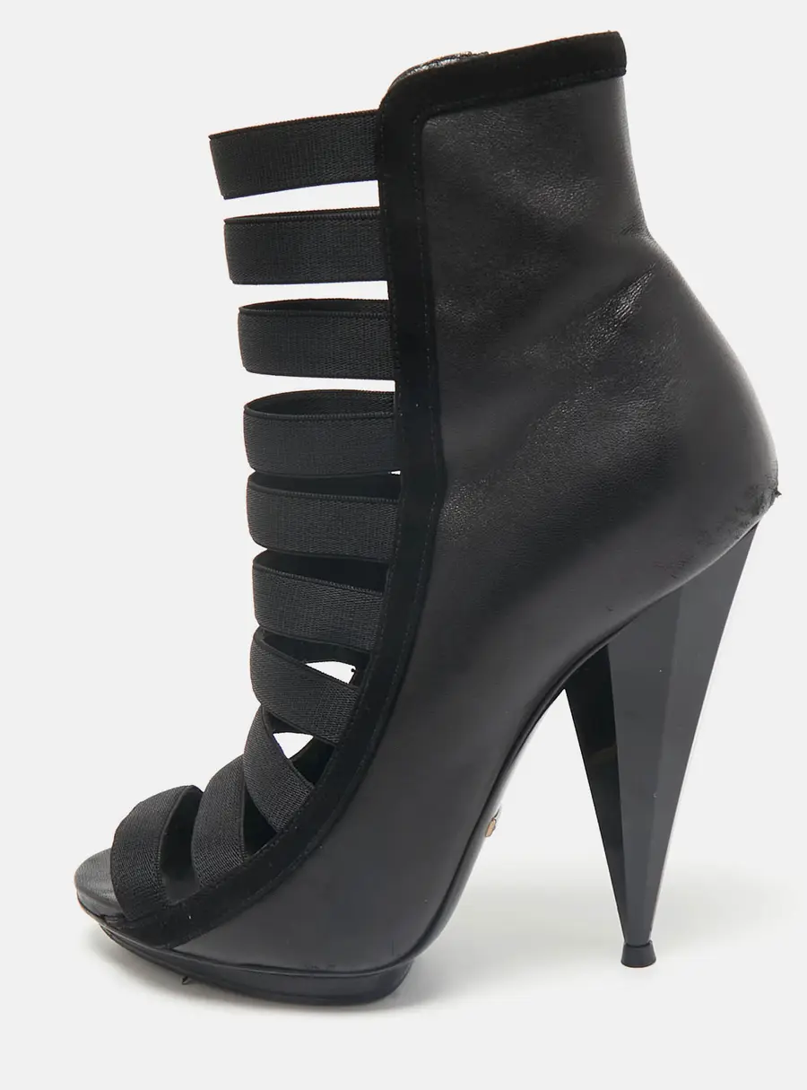 Gucci Black Leather Elastic Olimpia Open Toe Ankle Booties Size 37