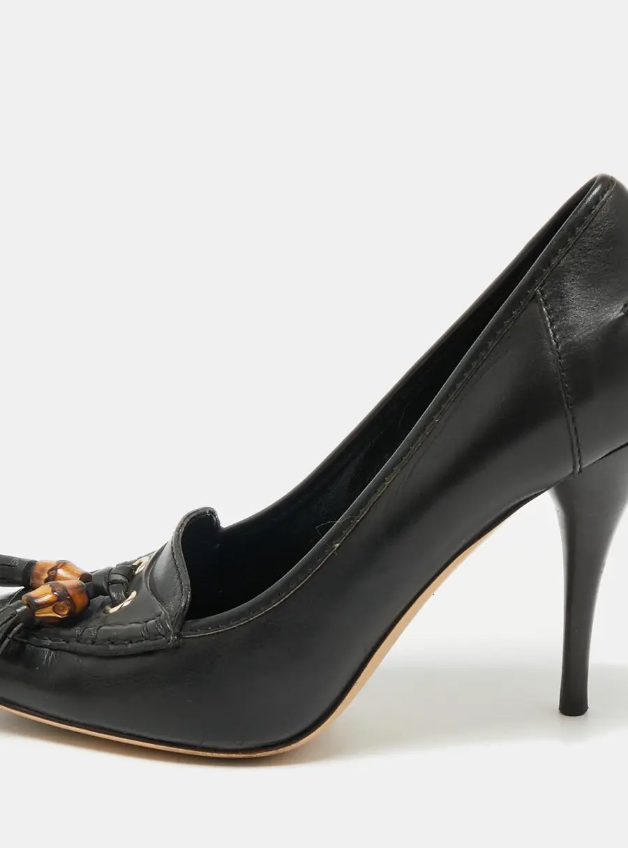Gucci Black Leather Bamboo Fringe Pumps Size 39