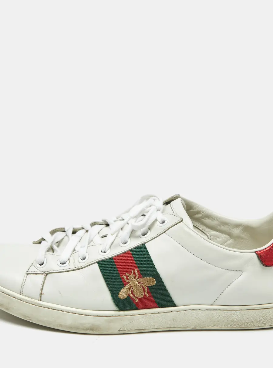 Gucci White Leather Ace Bee Embroidered Low Top Sneakers Size 38.5
