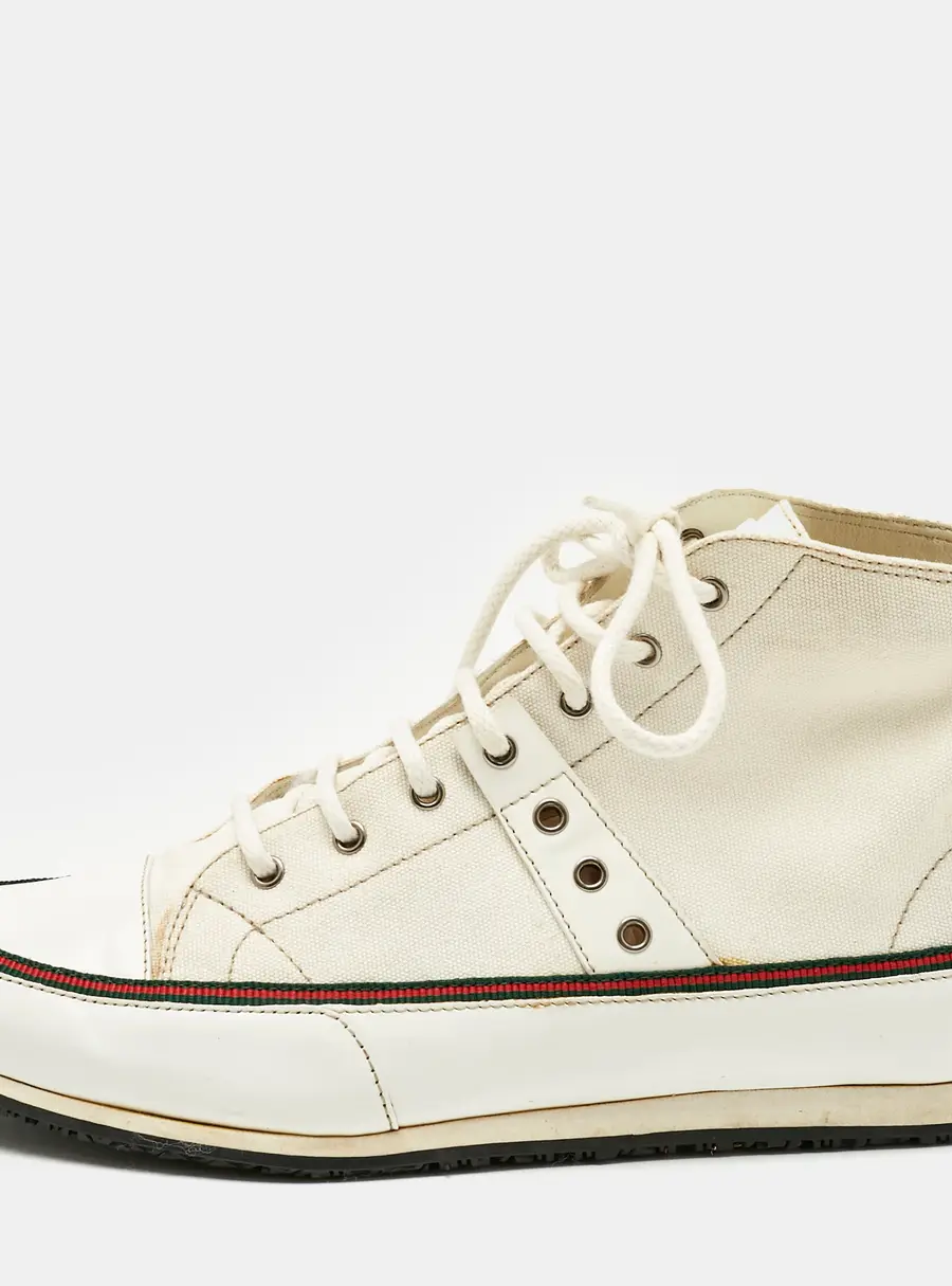 Gucci White Canvas and Leather High Top Sneakers Size 38.5