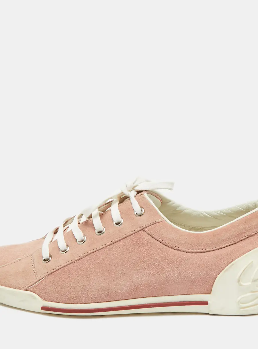 Gucci Pink Suede Script Logo Lace Up Sneakers Size 39