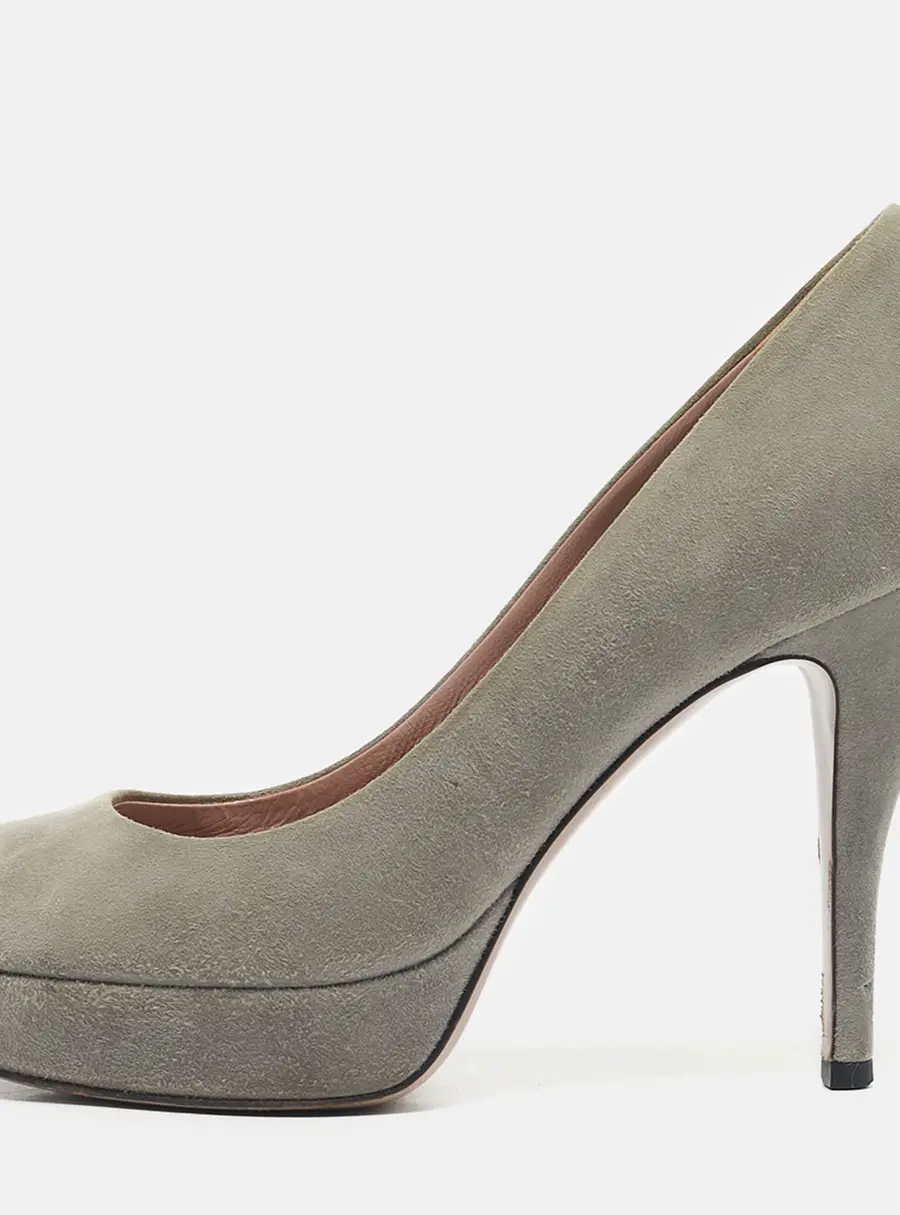 Gucci Grey Suede Platform Peep Toe Pumps Size 36