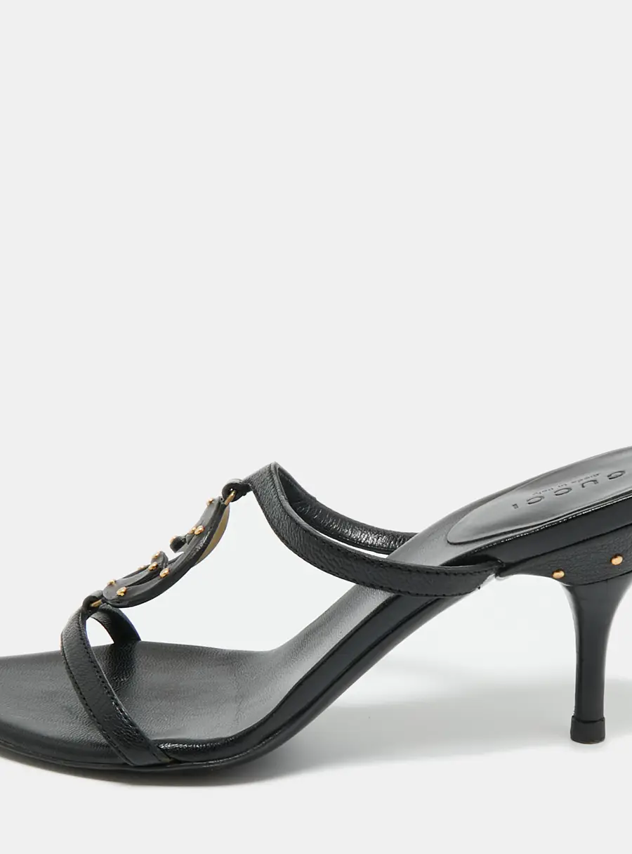 Gucci Black Leather GG Interlocking Slide Sandals Size 35.5