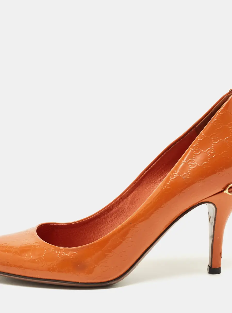 Gucci Orange Leather Guccissima Round Toe Pumps Size 37.5