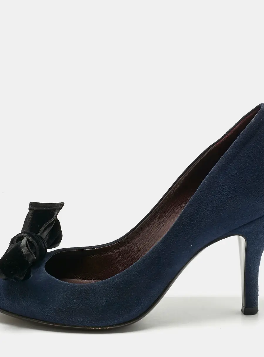 Gucci Navy Blue Suede and Velvet Bow Pumps Size 36.5