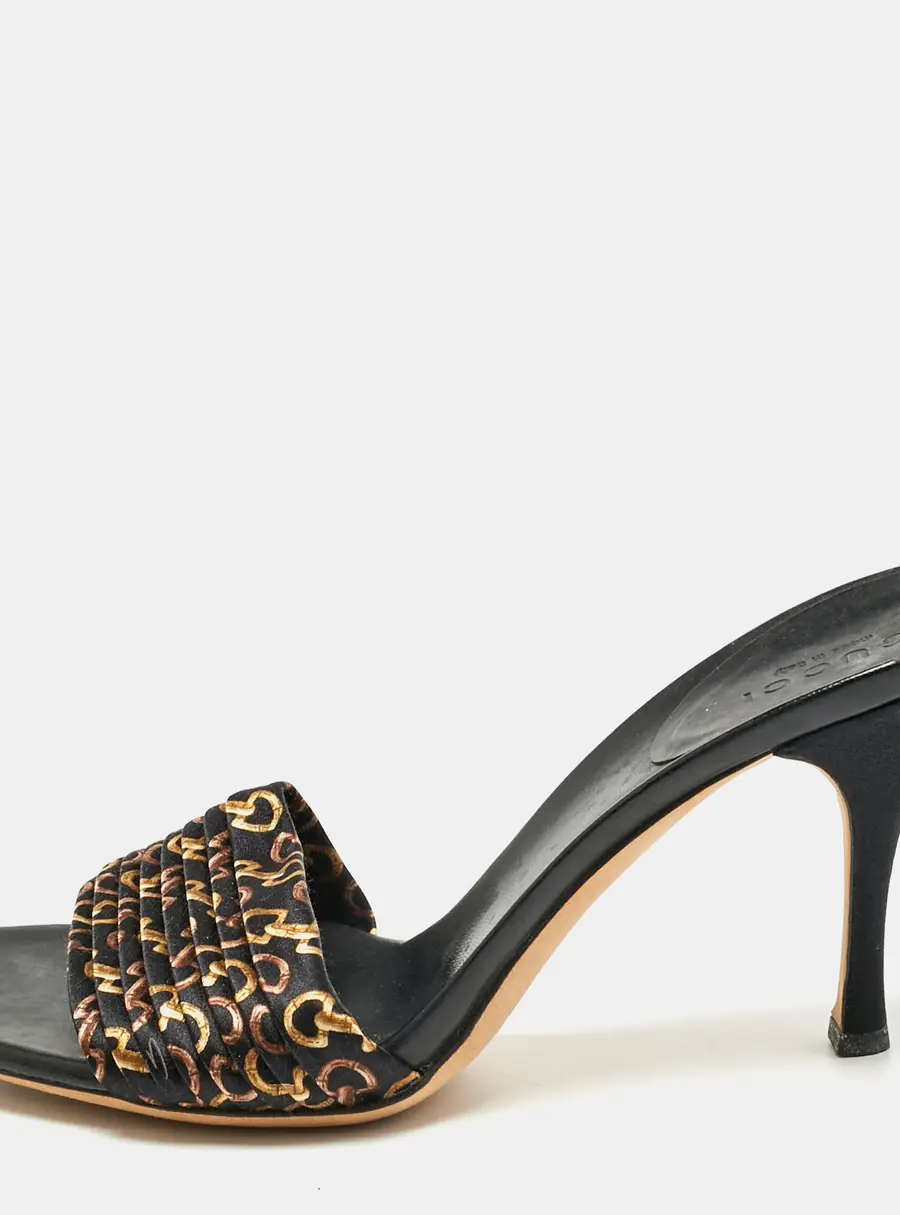 Gucci Black/Gold Fabric and Leather GG Interlocking Slide Sandals Size 35.5