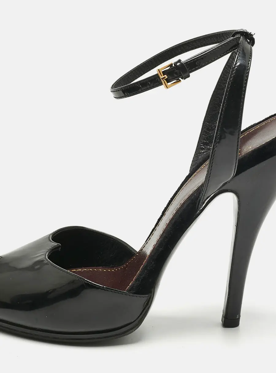 Gucci Black Patent Leather Peep Toe Ankle Strap Sandals Size 37.5