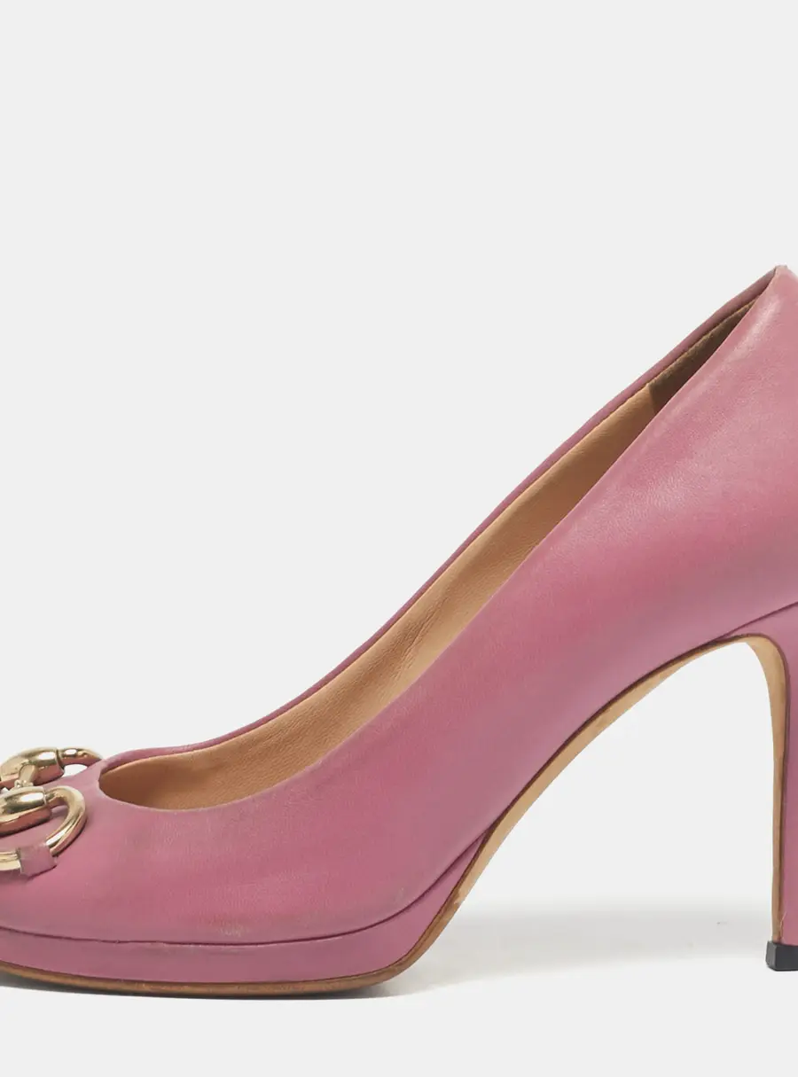 Gucci Pink Leather Jolene Peep Toe Pumps Size 36
