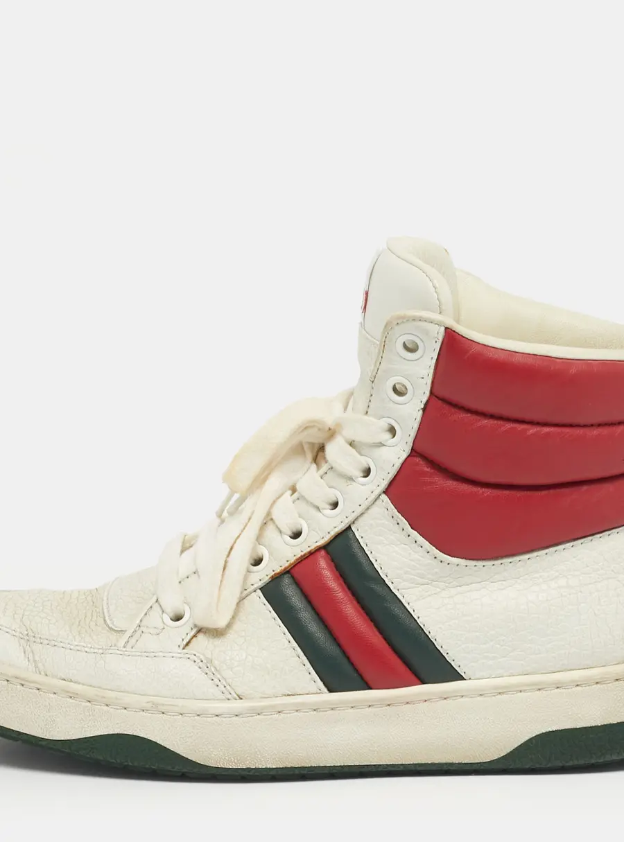 Gucci White/Red Leather New Praga Karibu Web High Top Sneakers Size 37