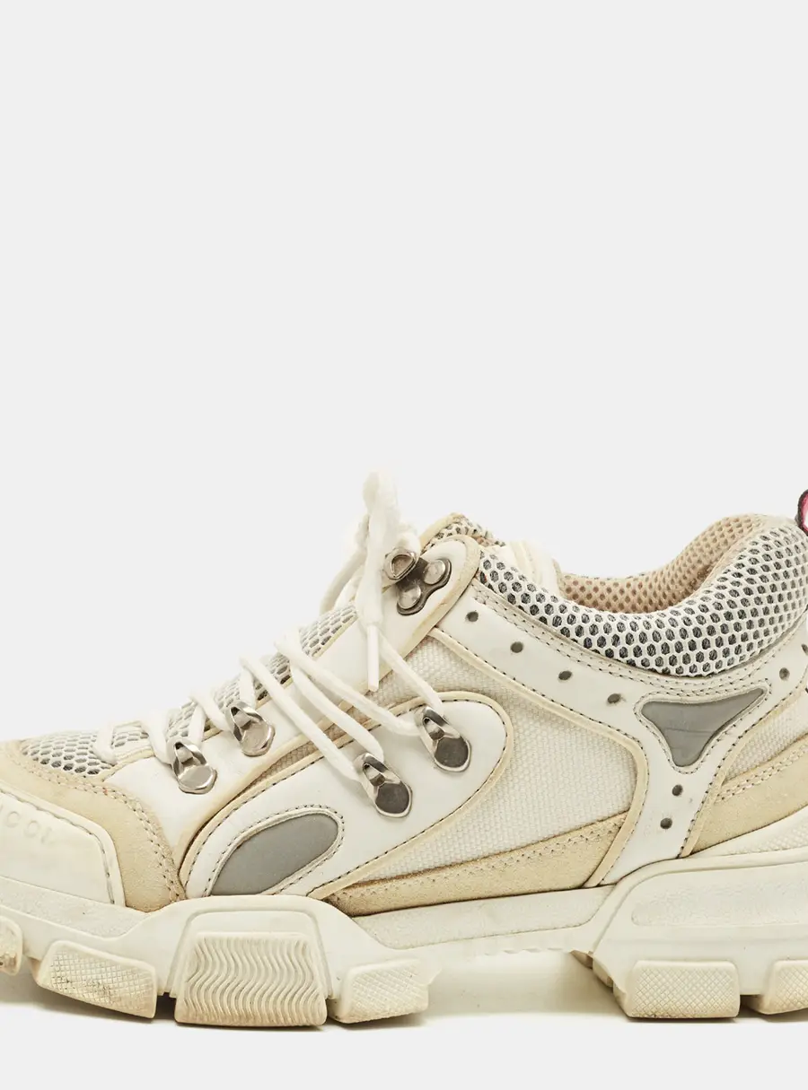 Gucci Flashtrek Chunky Size 37 White Leather, Mesh and Suede Lace Up Sneakers