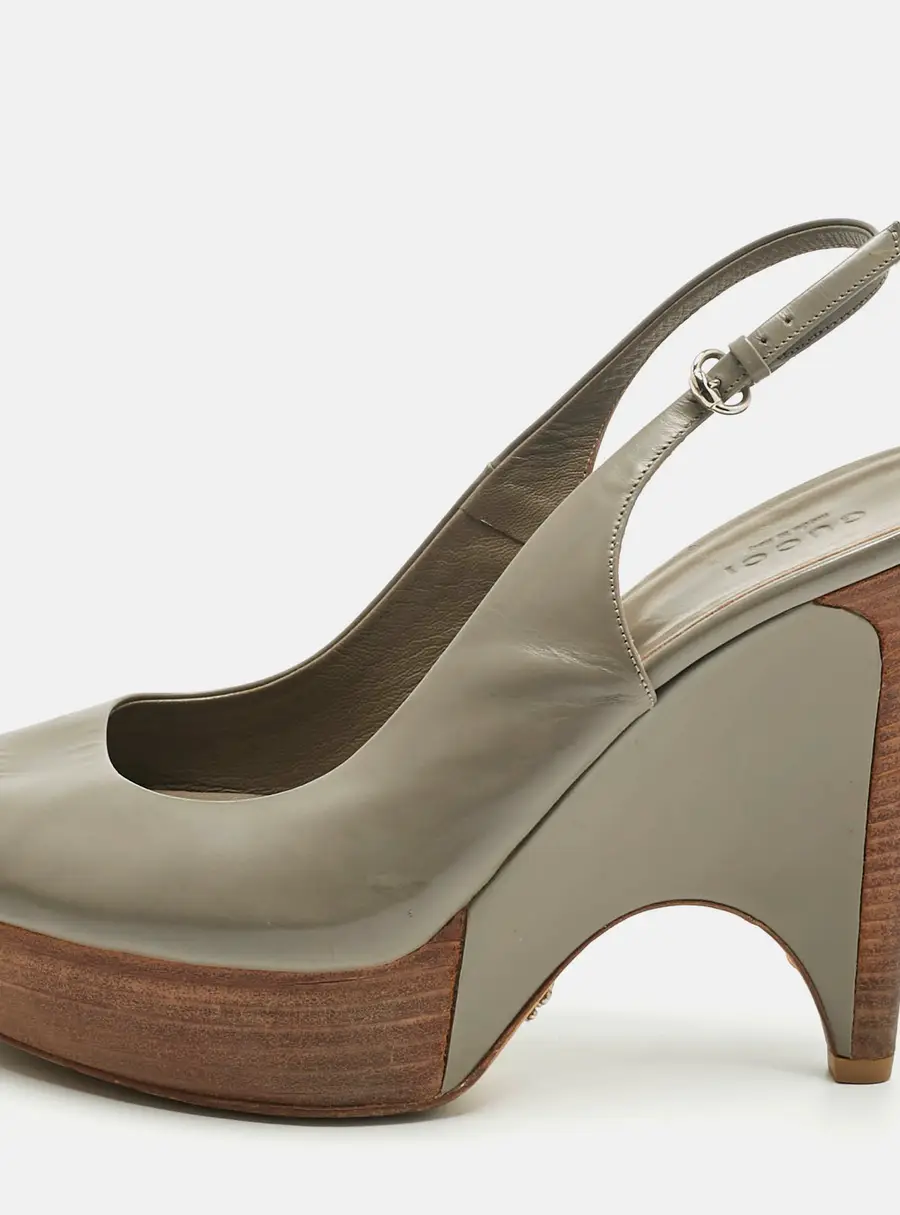 Gucci Grey Leather Peep Toe Slingback Sandals Size 39