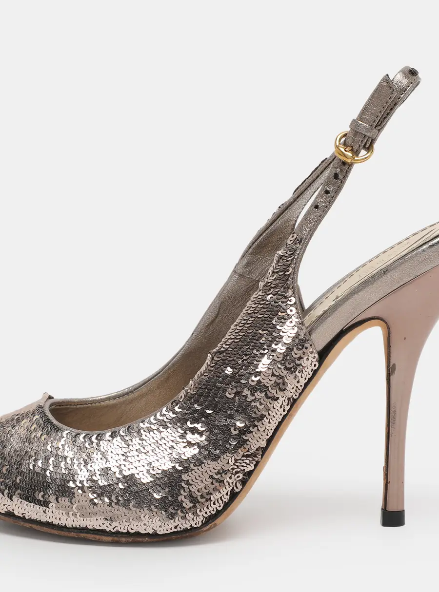 Gucci Silver Sequins Slingback Pumps Size 36