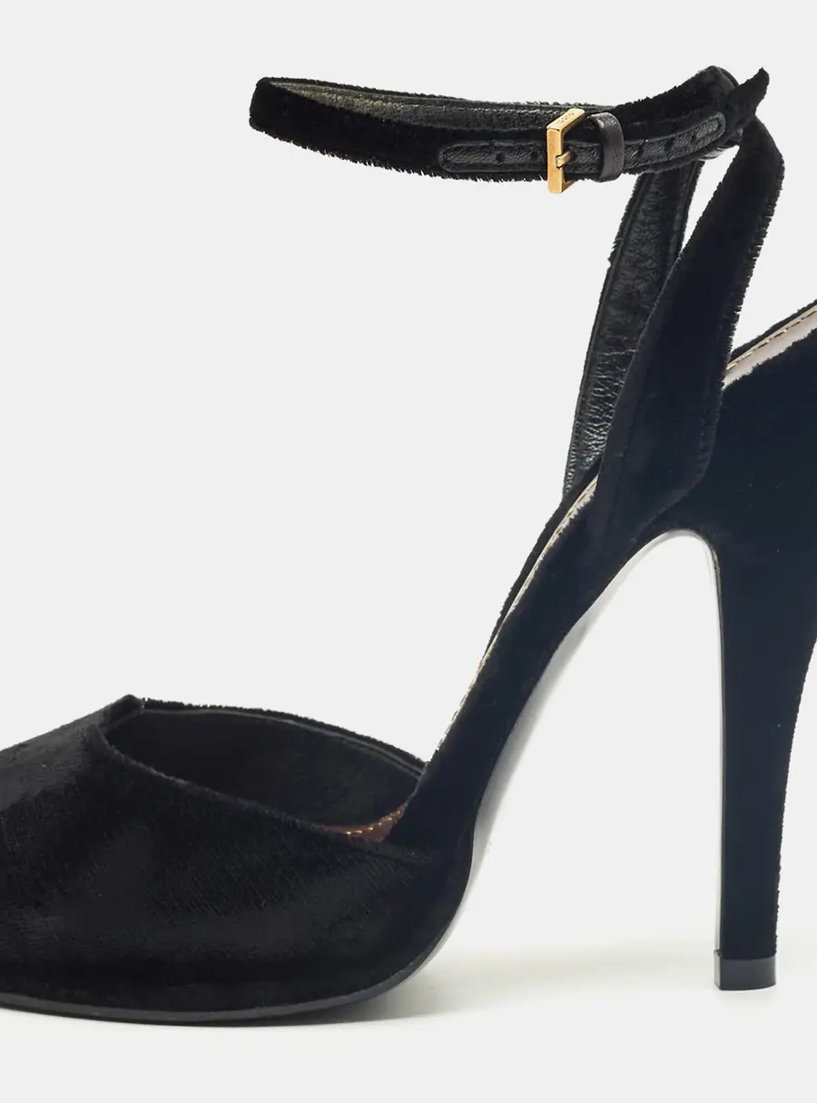 Gucci Black Velvet Peep Toe Ankle Strap Sandals Size 36.5