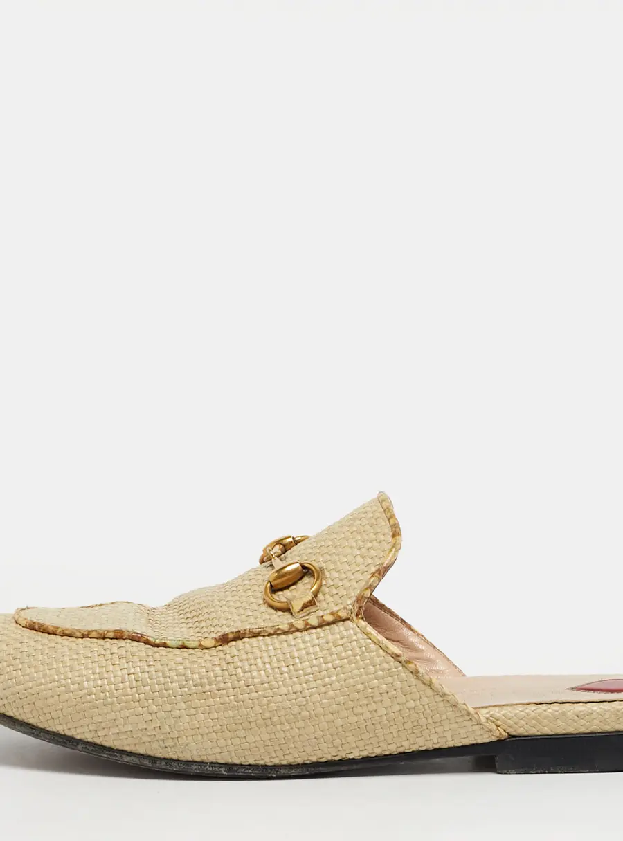 Gucci Beige Raffia and Snakeskin Leather Princetown Flat Mules Size 36