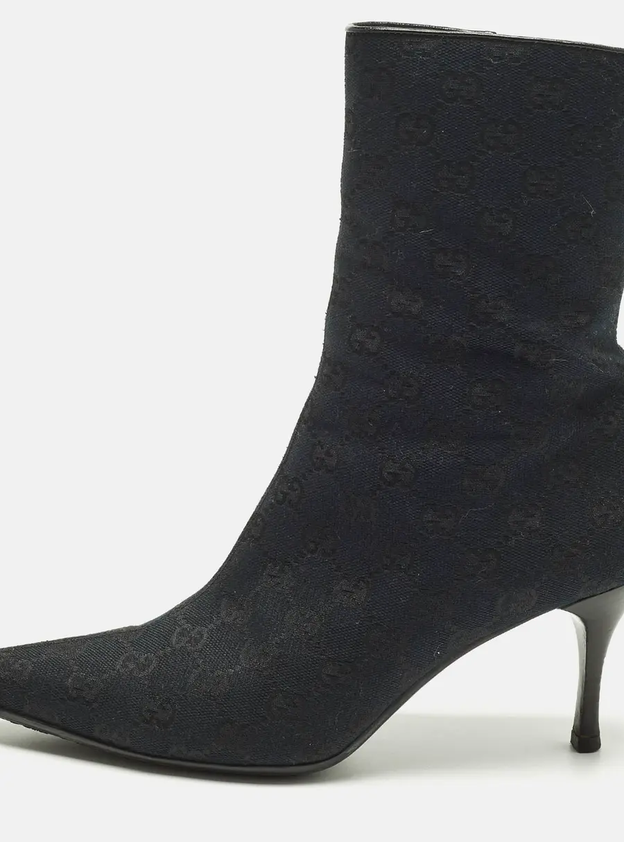 Gucci Navy Blue/Black GG Canvas Pointed Toe Ankle Length Boots Size 39