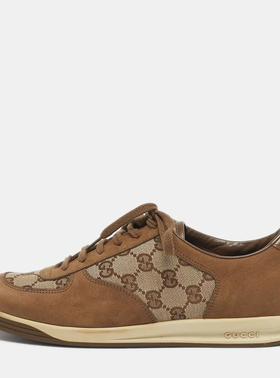 Gucci Brown/Beige GG Canvas and Suede Web Lace Up Sneakers Size 39