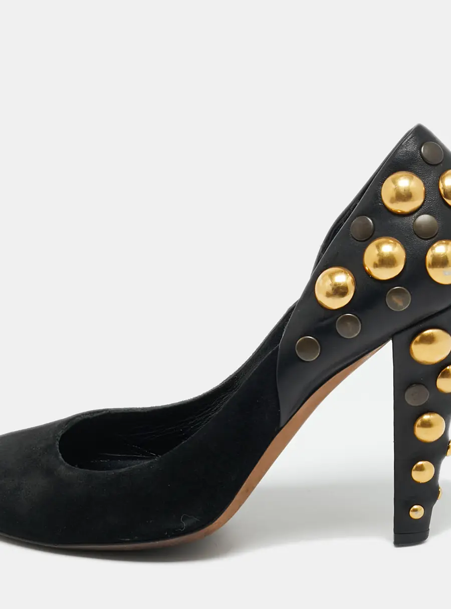 Gucci Black Leather and Suede Stud Embellishment Pumps Size 37