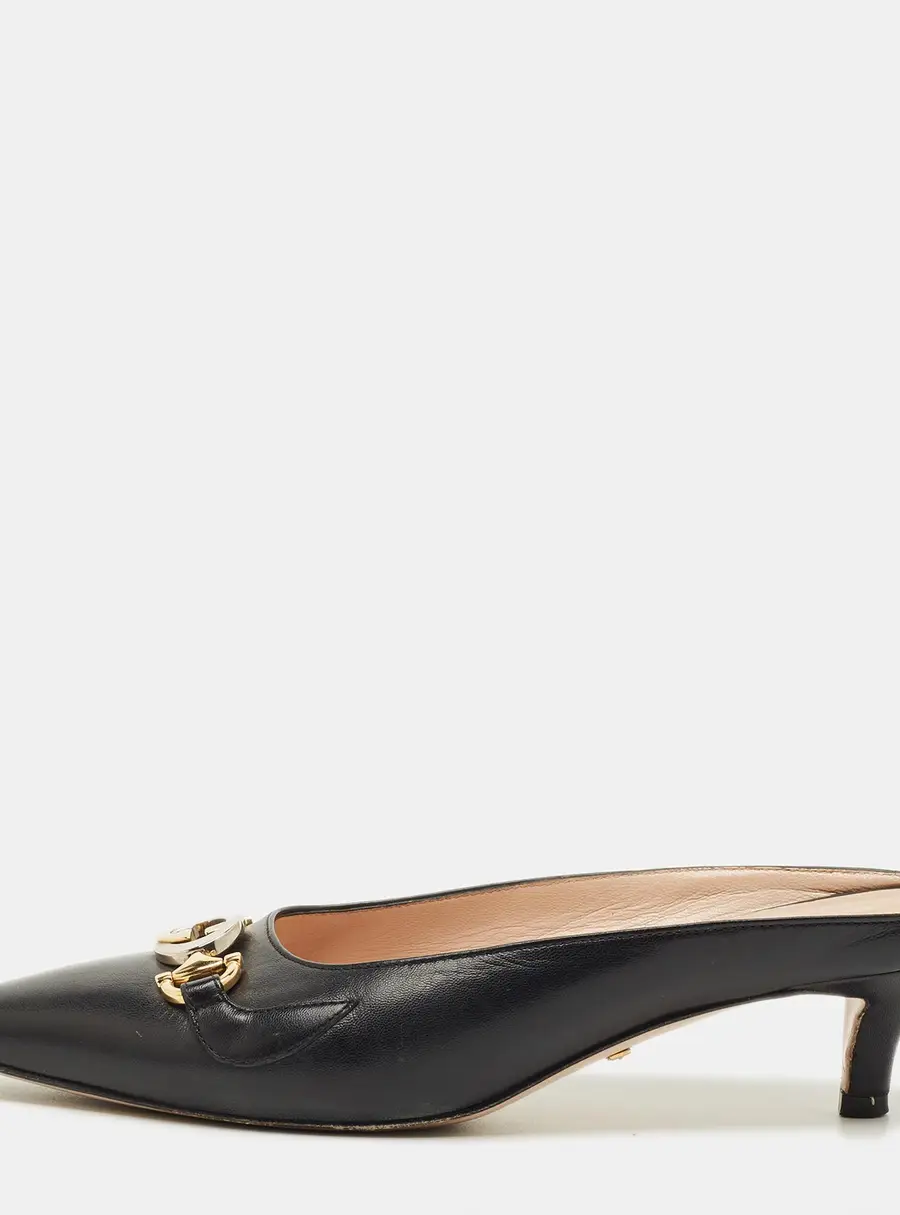 Gucci Zumi Interlocking G Size 36.5 Black Leather Mules
