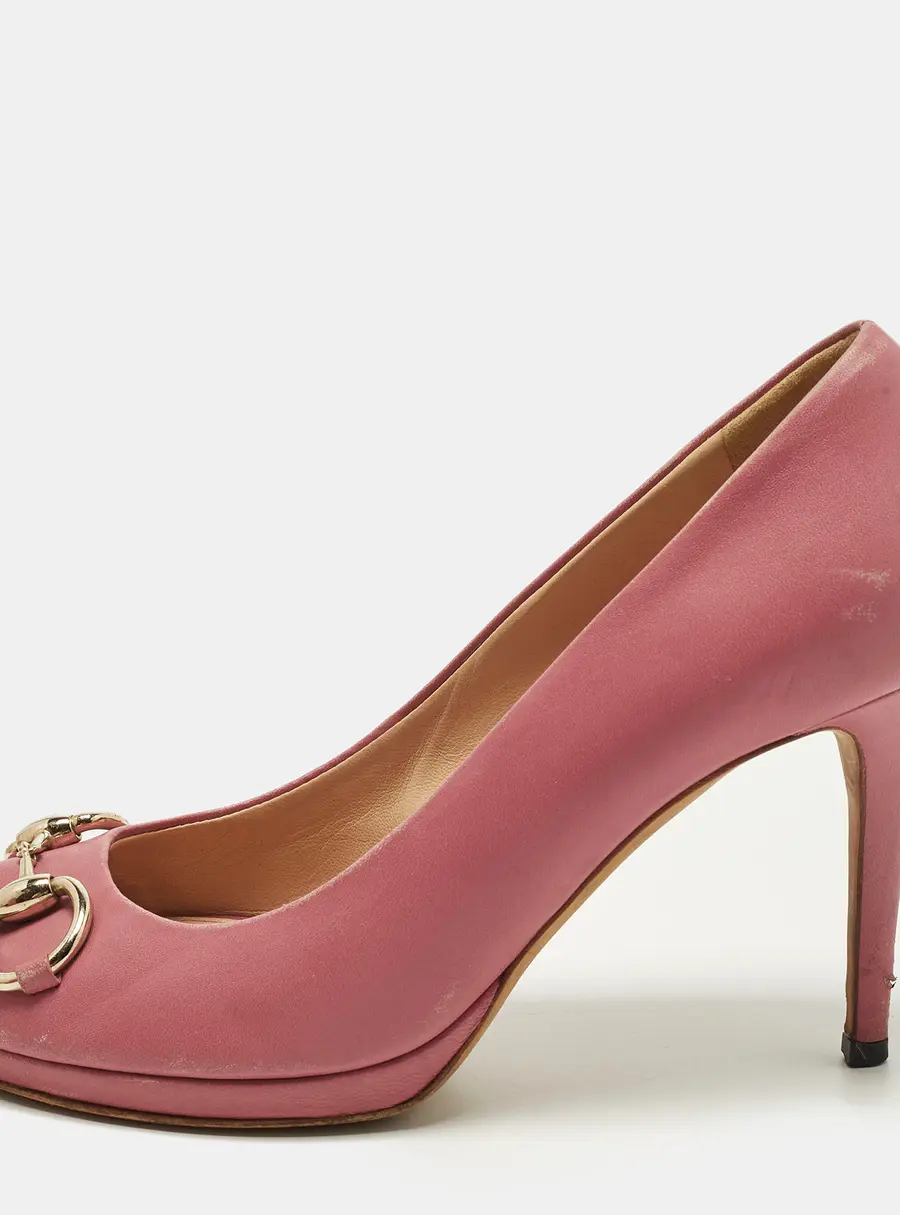 Gucci Horsebit Size 38 Pink Leather Peep Toe Pumps