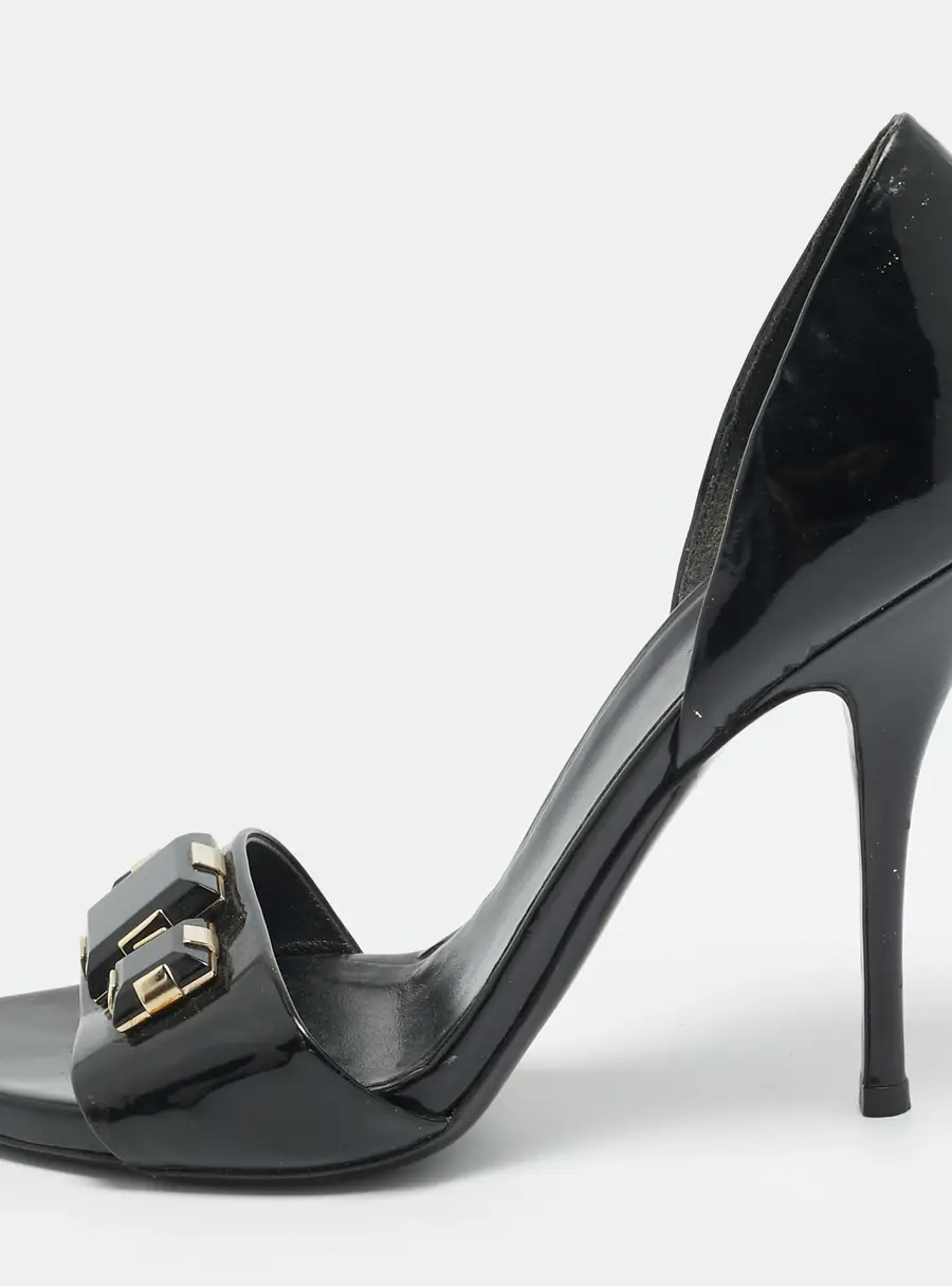 Gucci Size 39 Black Patent Leather Crystal Embellished Sandals
