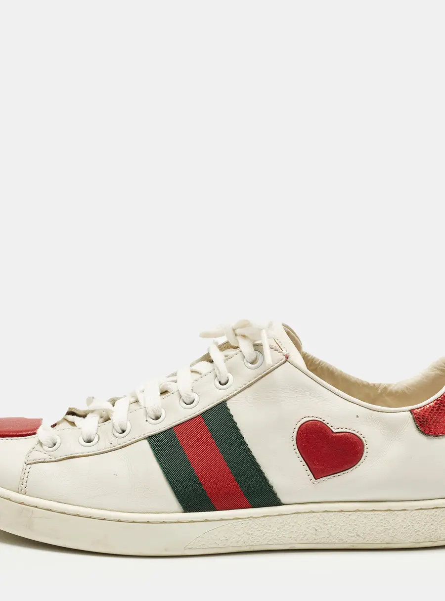 Gucci Ace Size 40 White/Red Leather Heart Low Top Sneakers