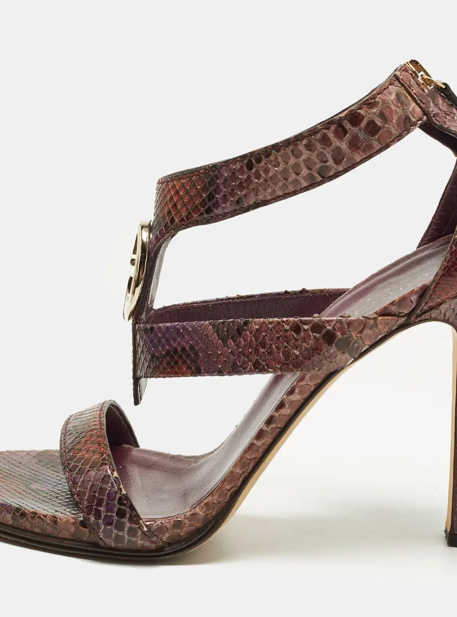 Gucci Size 38.5 Multicolor Python Leather Ankle Strap Sandals