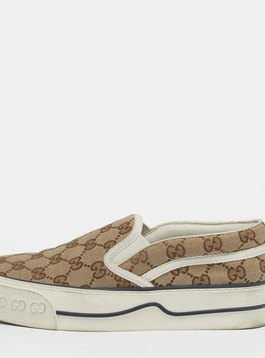Gucci Tennis 1977 Size 36.5 Beige/Brown GG Canvas Slip On Sneakers