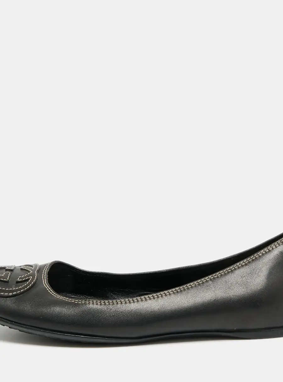 Gucci Interlocking GG Size 35.5 Black Leather Ballet Flats