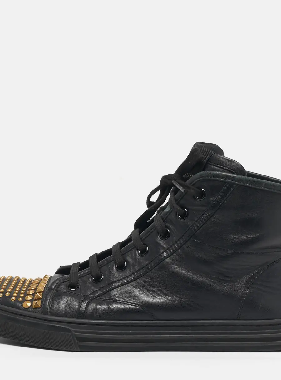 Gucci California Size 38.5 Black Leather Studded High Top Sneakers