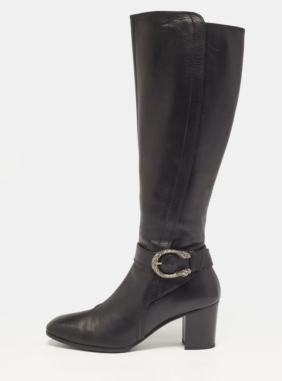 Gucci Elizabeth Size 39 Black Leather Knee Length Boots