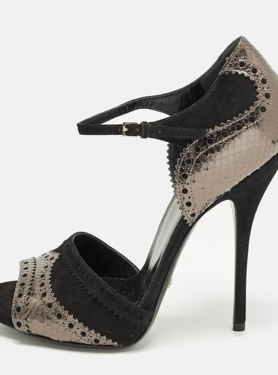 Gucci Size 40 Black/Metallic Leather and Suede D'orsay Pumps
