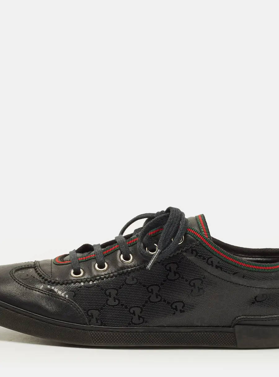 Gucci imprime Size 39 Black Leather and PVC GG Low Top Sneakers