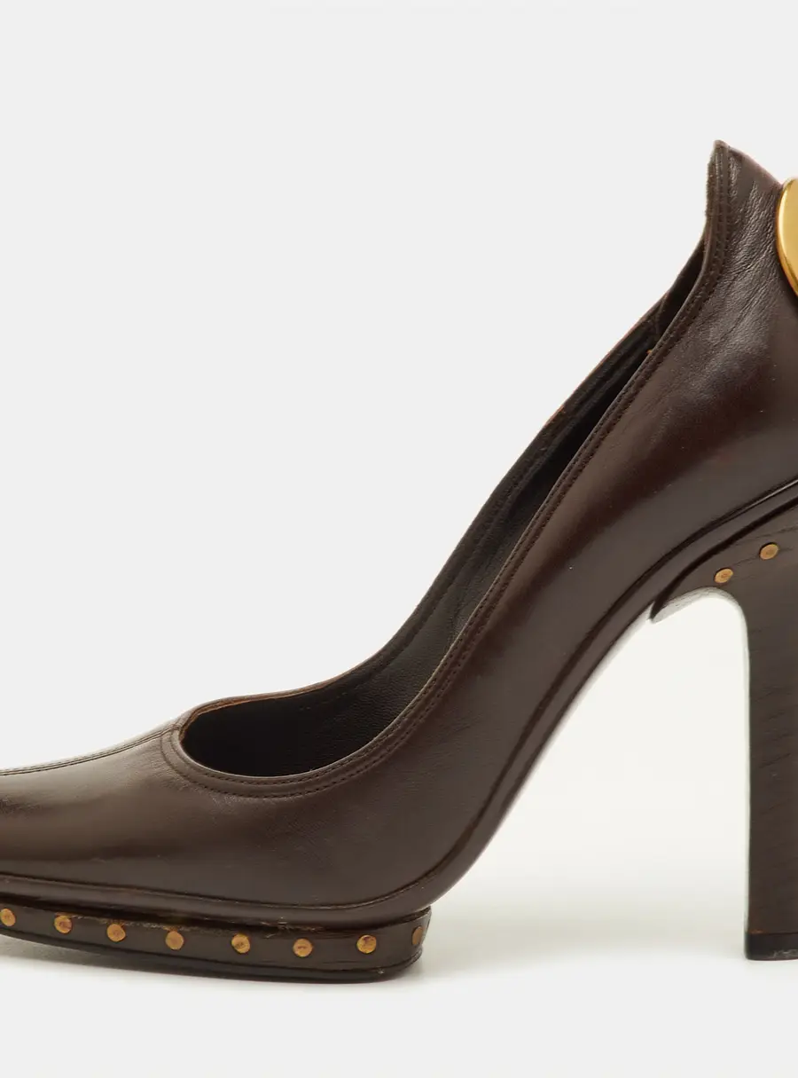 Gucci Interlocking G Size 35.5 Dark Brown Leather Platform Pumps