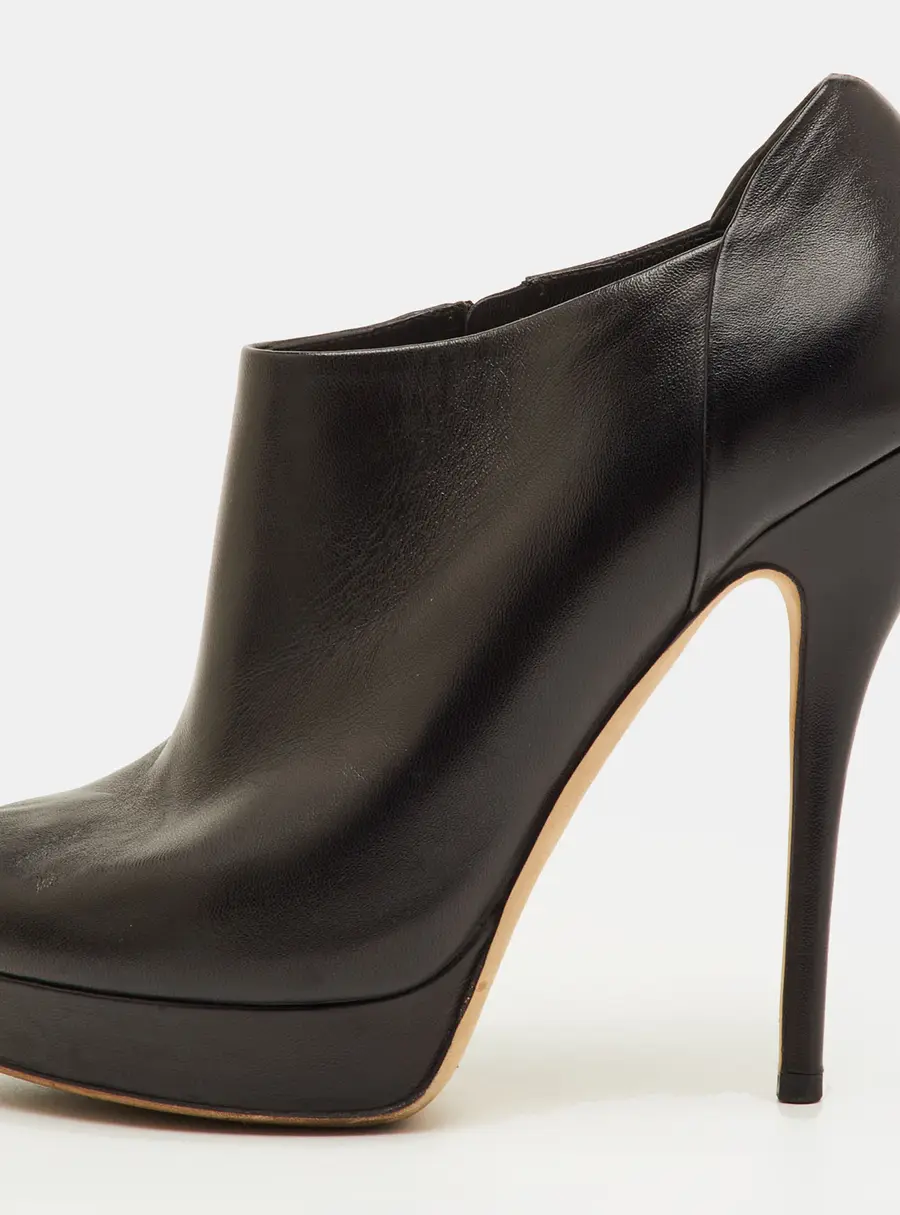 Gucci Size 38 Black Leather Peep Toe Platform Ankle Length Boots