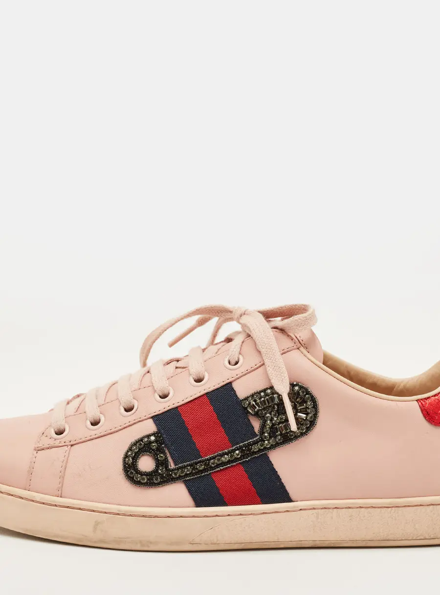 Gucci Ace Size 39 Pink Leather Lace Up Sneakers