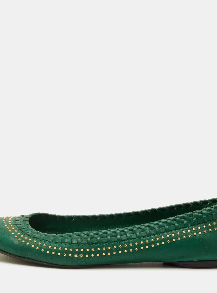 Gucci Studded Size 38.5 Green Leather Ballet Flats