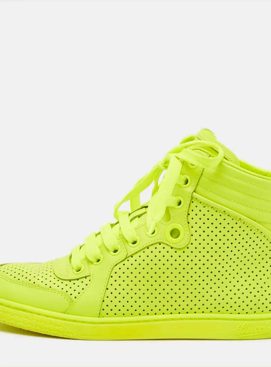 Gucci Coda Neon Size 36 Green Perforated Leather High Top Sneakers