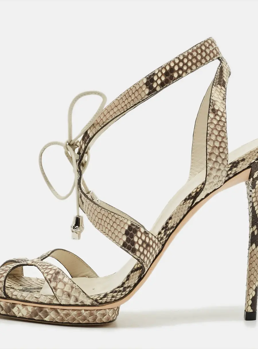Gucci Size 38.5 Two Tone Snakeskin Leather Ankle Strap Sandals