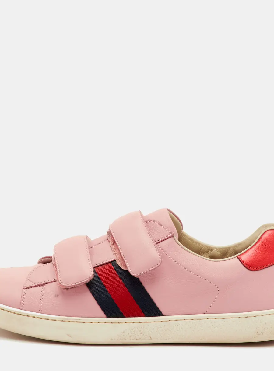 Gucci Ace Velcro Web Size 38 Pink Leather Low Top Sneakers