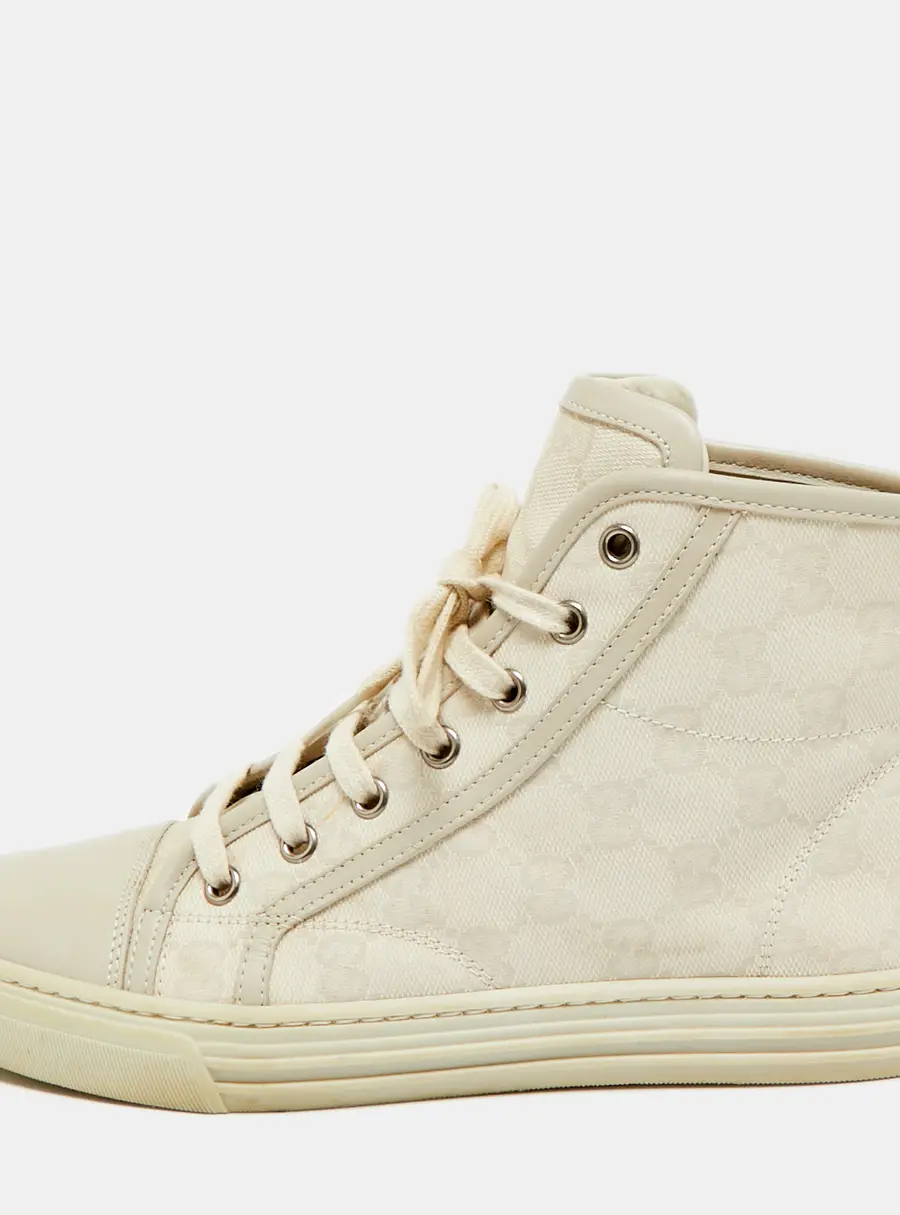 Gucci GG Size 37 Beige/Grey Canvas and Leather High Top Sneakers