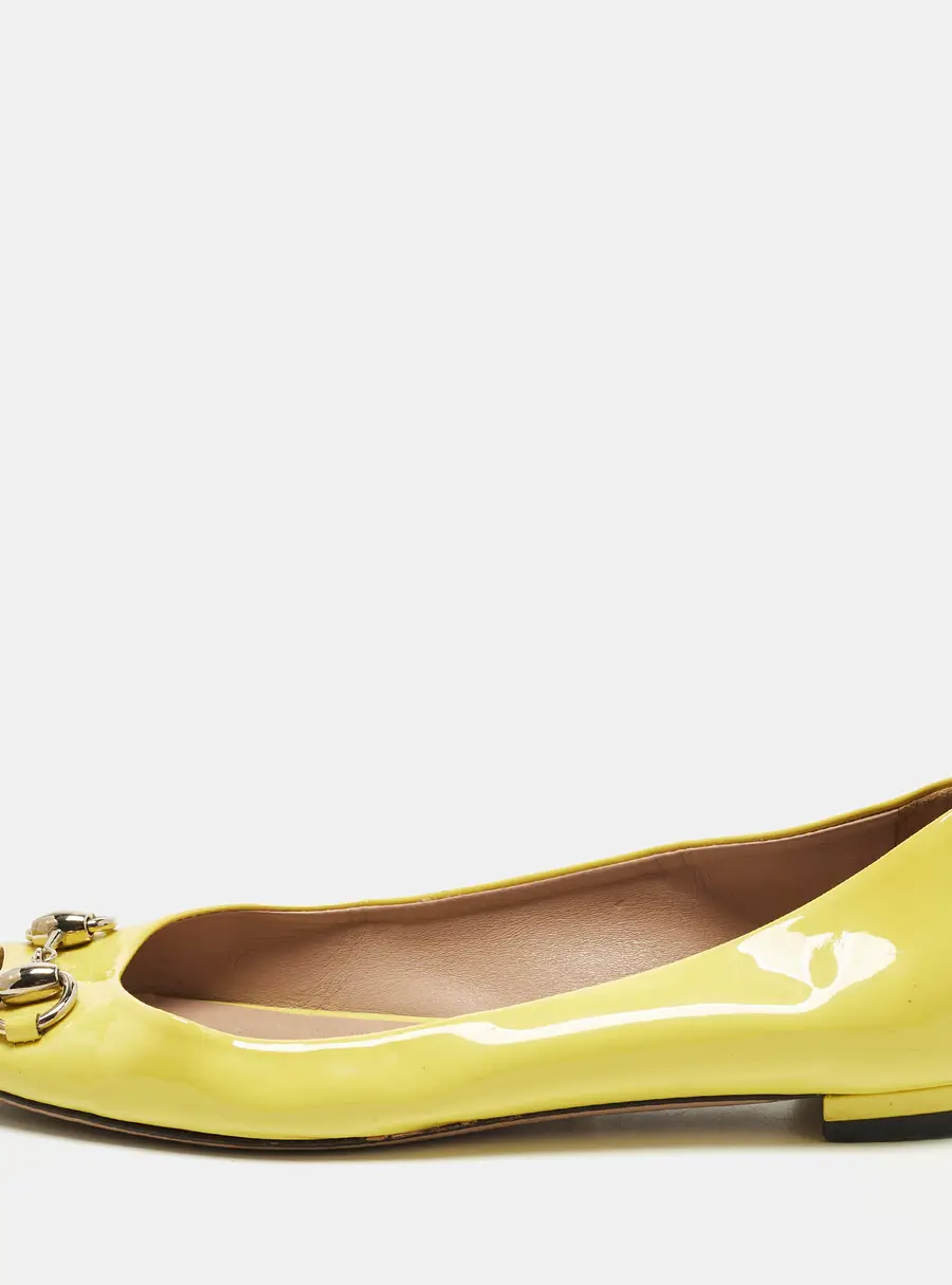 Gucci Horsebit Size 36.5 Yellow Patent Leather Peep Toe Ballet Flats