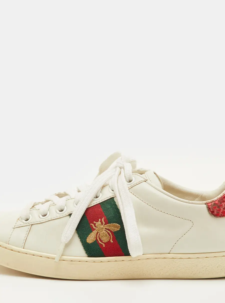 Gucci Ace Web Size 36 White Leather Bee Embroidered Low Top Sneakers