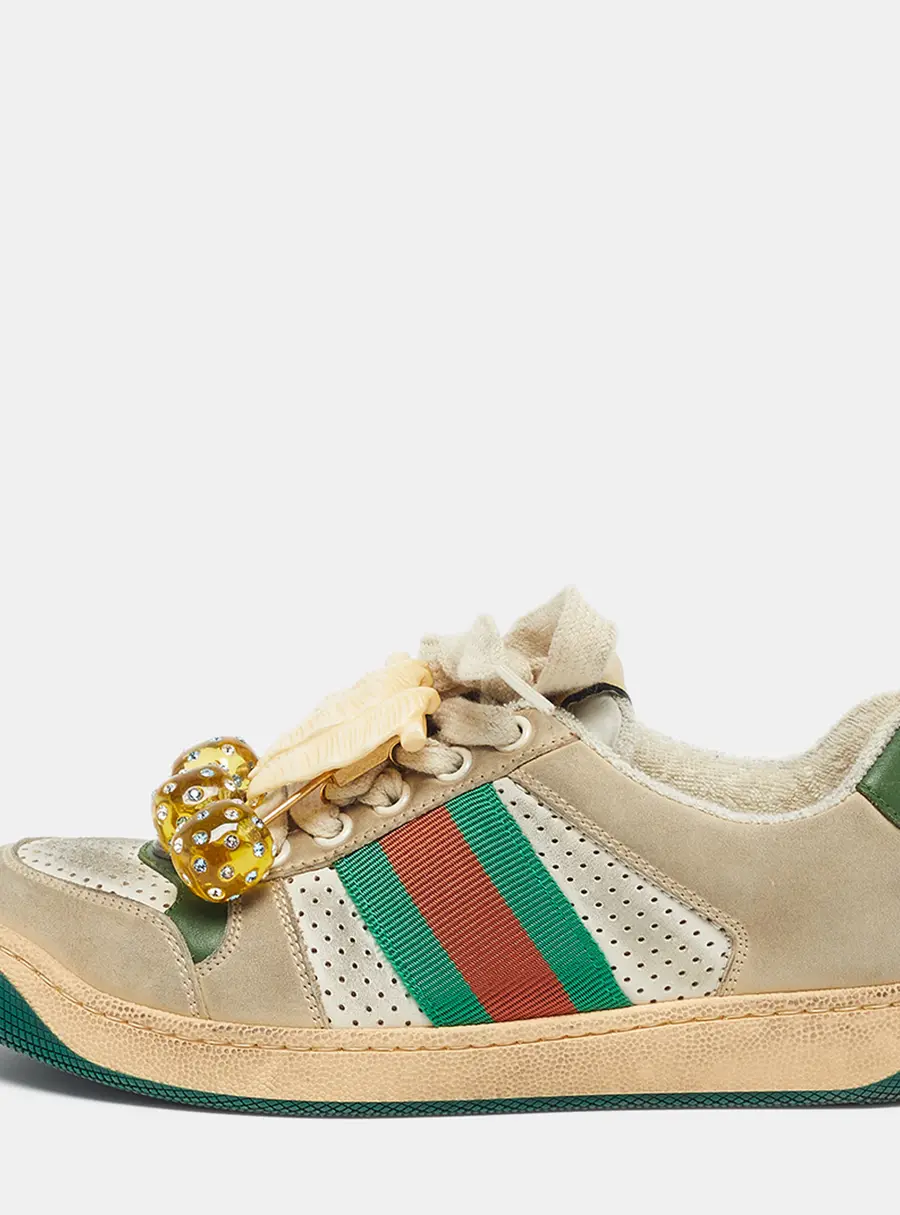 Gucci Screener Size 34 Multicolor Nubuck Leather Low Top Sneakers